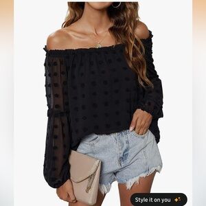 Amazon Black Off-Shoulder Swiss Dot Blouse